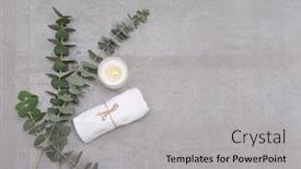  Presentation with eucalyptus leaves - Slides having eucalyptus leaves rolled towel candle and on gray background background and a light gray colored foreground