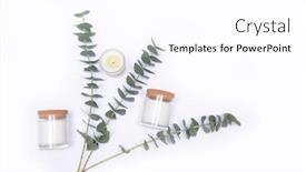  Presentation with eucalyptus leaves - Presentation design with eucalyptus-leaves-salt-in-glass background and a white colored foreground