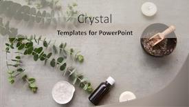  Presentation with eucalyptus leaves - PPT layouts enhanced with eucalyptus-leaves-with-bottles background and a light gray colored foreground