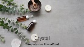  Presentation with eucalyptus leaves - Theme having eucalyptus-leaves-with-bottles background and a light gray colored foreground