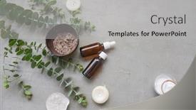  Presentation with eucalyptus leaves - Slides featuring eucalyptus-leaves-with-bottles background and a light gray colored foreground