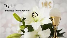  Presentation with sacrament confirmation - Slides with eucharist sacrament of communion background background and a light gray colored foreground