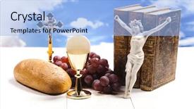  Presentation with sacrament - Audience pleasing theme consisting of eucharist sacrament of communion backdrop and a light blue colored foreground