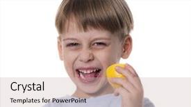  Presentation with buah jeruk lemon - PPT theme featuring euman sours - boy eating lemon background and a  colored foreground