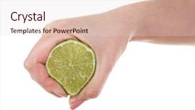  Presentation with lime - Audience pleasing theme consisting of euman sours - female hand squeezing lime isolated backdrop and a lemonade colored foreground