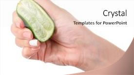  Presentation with lime cider - Beautiful presentation theme featuring euman sours - female hand squeezing lime isolated backdrop and a  colored foreground