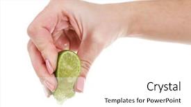  Presentation with lime green and white flower - Slide set having euman sours - female hand squeezing lime isolated background and a  colored foreground