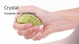  Presentation with lime green and white flower - Theme with euman sours - female hand squeezing lime isolated background and a  colored foreground
