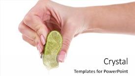  Presentation with lime green and white flower - Slide set featuring euman sours - female hand squeezing lime isolated background and a white colored foreground