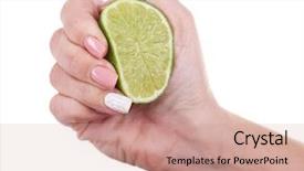  Presentation with lime - Cool new slide deck with euman sours - female hand squeezing lime isolated backdrop and a  colored foreground
