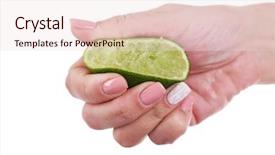  Presentation with lime green and white flower - PPT layouts enhanced with euman sours - female hand squeezing lime isolated background and a  colored foreground
