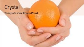  Presentation with trophy award hand holding - Slide deck consisting of euman sours - hand holding orange background and a  colored foreground