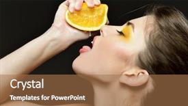  Presentation with mango juice fresh tropical fruit - Theme with euman sours - young attractive girl posing background and a coral colored foreground