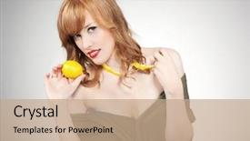  Presentation with lemon - PPT layouts consisting of euman sours - young happy woman holding background and a  colored foreground