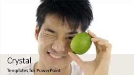  Presentation with lemon - Presentation design with euman sours - young man holding fresh lemon background and a  colored foreground