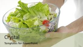  Presentation with salad - PPT theme featuring euman sours - young man holding fresh salad background and a  colored foreground
