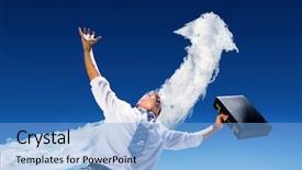  Presentation with composite - Presentation enhanced with euphoria - composite image of businessman holding background and a  colored foreground