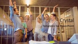  Presentation with team hands - Amazing slide set having euphoria - creative business team waving their backdrop and a coral colored foreground
