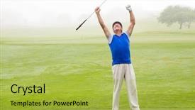  Presentation with golf course - Theme having euphoria - excited golfer cheering on putting background and a yellow colored foreground