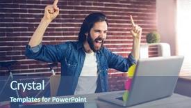  Presentation with creative - Audience pleasing slide deck consisting of euphoria - happy creative businessman with arms backdrop and a ocean colored foreground