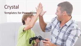  Presentation with father and son - Theme with euphoria - happy father and son giving background and a sky blue colored foreground