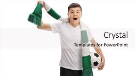  Presentation with multi sports soccer football basketball - Colorful slide set enhanced with euphoria - overjoyed teenage soccer fan backdrop and a white colored foreground