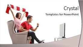  Presentation with soccer fans - Slide set with euphoric soccer fans watching football background and a white colored foreground