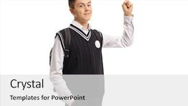  Presentation with teenage - Slides with education metaphor - teenage student pointing up background and a white colored foreground