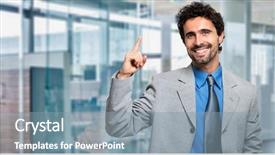  Presentation with solution - PPT theme featuring we have answers - young businessman having the solution background and a seafoam green colored foreground