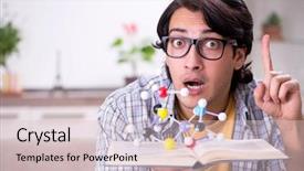  Presentation with exam - Presentation consisting of molecular modelling - young student physicist preparing background and a lemonade colored foreground