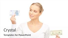  Presentation with money notes - Presentation theme with euro and dollar money background and a sky blue colored foreground