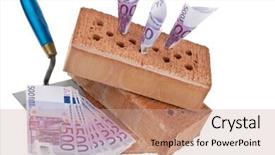  Presentation with bank building - PPT layouts featuring euro bank - example picture house construction financing background and a coral colored foreground