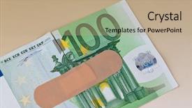  Presentation with budget - Amazing presentation having euro bank notes with a sticking plaster debt and budget backdrop and a coral colored foreground