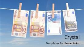  Presentation with blue line - PPT theme with euro banknotes hanging on laundry background and a light blue colored foreground