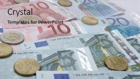  Presentation with euro - Colorful slide set enhanced with euro banknotes with coins financial background backdrop and a mint green colored foreground