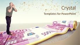  Presentation with sleepy yawning man driving car - Presentation featuring euro carpet talk about money background and a cream colored foreground