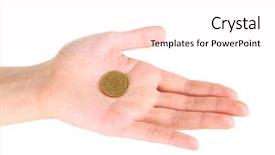  Presentation with palm - Amazing PPT theme having euro coin on palm isolated backdrop and a pink colored foreground