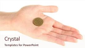  Presentation with palm - Colorful presentation enhanced with euro coin on palm isolated backdrop and a  colored foreground