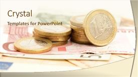  Presentation with accounting financial bank banking account - Presentation featuring euro coins and bank notes background and a  colored foreground