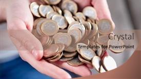  Presentation with euro - Slides enhanced with euro-coins-in-the-hands background and a coral colored foreground