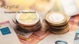  Presentation with european union banknotes and coins - PPT layouts having euro-coins-on-a-paper background and a lemonade colored foreground