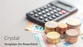  Presentation with euro - Theme having euro-coins-on-paper-euro background and a soft green colored foreground