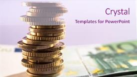  Presentation with euro - Cool new slides with euro coins stacked on euro backdrop and a sky blue colored foreground