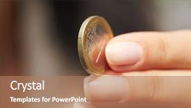  Presentation with woman hands raised to sky - Cool new PPT theme with euro fall - woman handing coins backdrop and a coral colored foreground
