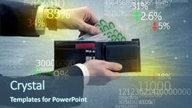  Presentation with stock exchange - PPT layouts featuring euro from wallet with stock background and a ocean colored foreground