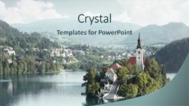  Presentation with green lake - Presentation theme enhanced with europe castle - bled lake with catholic church background and a sky blue colored foreground