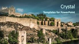  Presentation with sun rising over north america - Cool new presentation theme with europe castle - toledo over sunset medieval town backdrop and a  colored foreground