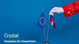  Presentation with political - Slide deck featuring international trade war - two flags and hand background and a ocean colored foreground