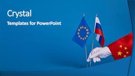  Presentation with political - PPT theme with international trade war - two flags and hand background and a gray colored foreground