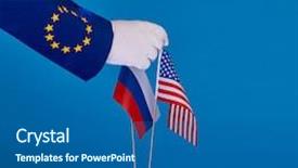  Presentation with political - Amazing presentation theme having international trade war - two flags and hand backdrop and a ocean colored foreground